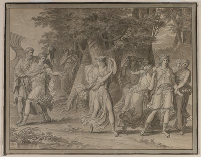 Telemach, ponaglany przez mentora, opuszcza wyspę Calypso, 1800. autorstwa Charles Meynier