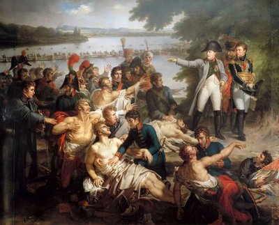 Powrót Napoleona na wyspę Lobau po bitwie pod Essling, 23 maja 1809 r. autorstwa Charles Meynier