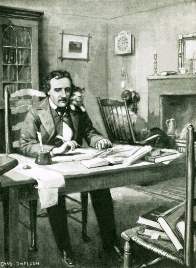 Poe przy pracy pod okiem Cataliny autorstwa Charles Mills Sheldon