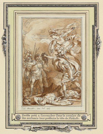 Perseusz zamienia Fineasza w kamień z głową Meduzy autorstwa Charles Monnet