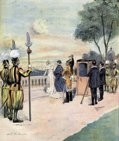 Papież Leon XIII w Ogrodach Watykańskich w 1893 r. rysunek p. CH Morel autorstwa Charles Morel