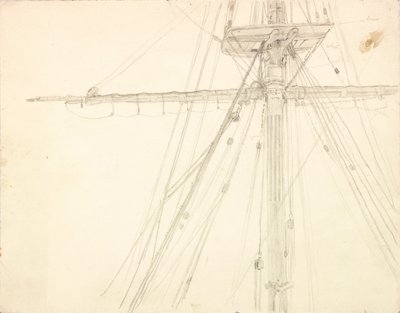 Szczegół ołówka masztu i olinowania na papierze autorstwa Charles Napier Hemy