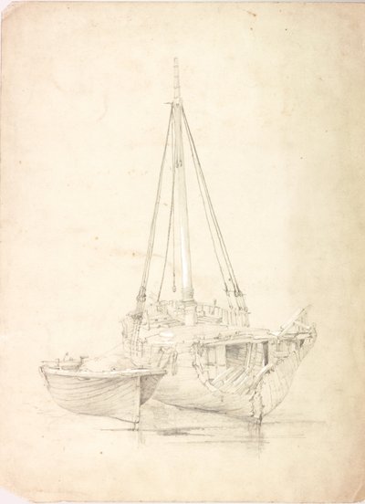 Stara łódź rybacka i ponton (kolor ciała i ołówek na papierze) autorstwa Charles Napier Hemy