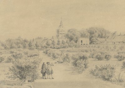 Widok na wieś Marigny Widok Clocher i części wsi Marigny z Salon du Château (tytuł na obiekcie) autorstwa Charles Nicolas Cochin (II)