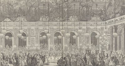 Dekoracja na bal maskowy w Wersalu, z okazji t..., ok. godz. 1860 przedruk płyty 1764. autorstwa Charles Nicolas Cochin