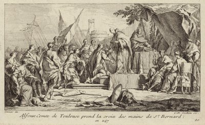 Alfons I, hrabia Tuluzy, przyjmuje krzyż z rąk Bernarda z Clairvaux, ślubując przyłączenie się do drugiej krucjaty. autorstwa Charles Nicolas II Cochin