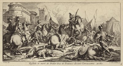 Klęska i śmierć Didiera z Tuluzy przed Carcassonne, 587 (ryc.) autorstwa Charles Nicolas II Cochin