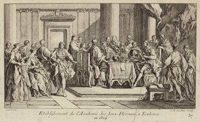 Założenie Academie des Jeux Floraux, najstarszego stowarzyszenia literackiego w świecie zachodnim, Tuluza, Francja autorstwa Charles Nicolas II Cochin