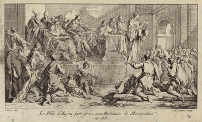 Ludwik I, książę Anjou, regent króla Francji Karola VI, składający podziękowania mieszkańcom Montpellier autorstwa Charles Nicolas II Cochin