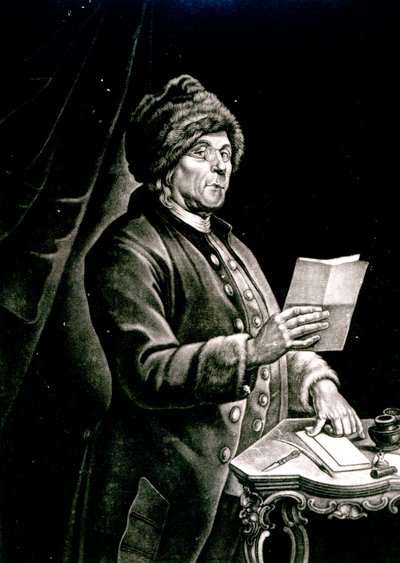 Portret Benjamina Franklina, 1777 (lito) (zdjęcie bw) autorstwa Charles Nicolas II Cochin
