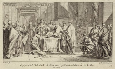 Rajmund VI, hrabia Tuluzy, ukorzy się w kościele St Gilles, aby zdjąć ekskomunikę autorstwa Charles Nicolas II Cochin