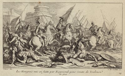 Armia węgierska zmuszona do ucieczki przez Raymonda Ponsa, hrabiego Tuluzy, 924 (rycina) autorstwa Charles Nicolas II Cochin