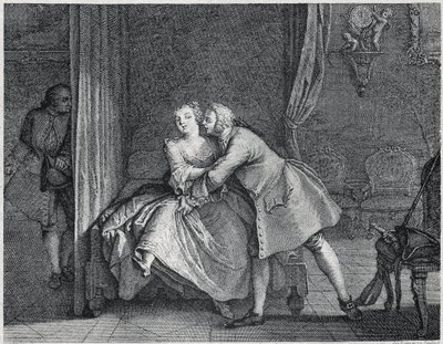Uszy i ilustracja regału na formy dla Les contes de La Fontaine, około 1743”. grawerunek Charlesa-Nicolasa Cochina (1715-1790). autorstwa Charles Nicolas II Cochin