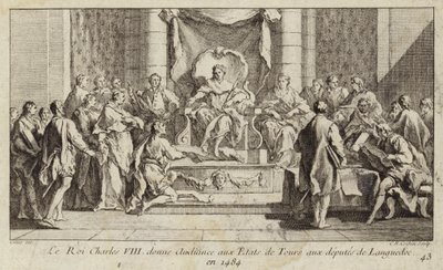 ch Karol VIII z Francji przesłuchiwał deputowanych z Langwedocji w stanach generalnych w Tours autorstwa Charles Nicolas II Cochin