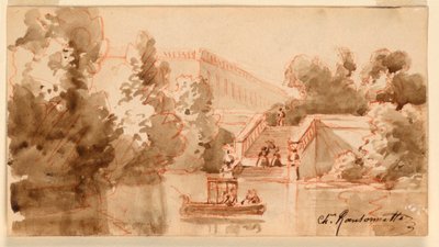 Wyimaginowany widok na zamek Vaux-le-Vicomte autorstwa Charles Nicolas Ransonnette