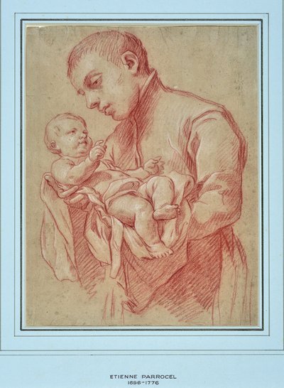 Młody zakonnik trzymający dziecko (rysunek) autorstwa Charles Parrocel