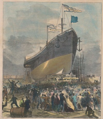 Uruchomienie Sea Steamer Great Republic, wyd. 24 listopada 1866. autorstwa Charles Parsons