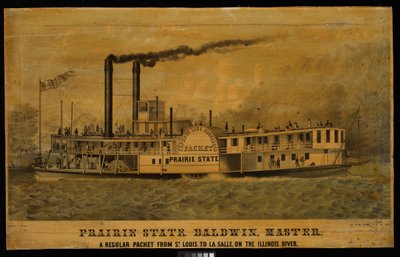 Prairie State. Baldwin, Master. Regularny pakiet z St Louis do La Salle, na rzece Illinois (litografia, kolorowana) autorstwa Charles Parsons
