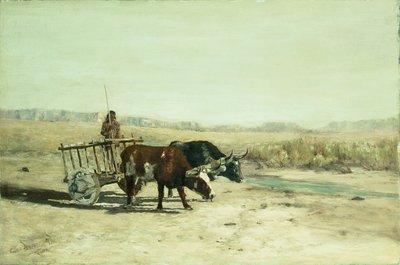 Wóz z wołem w Nowym Meksyku (olej na płótnie) autorstwa Charles Partridge Adams