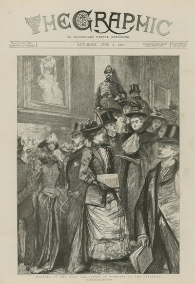 Odwiedzający wypożyczoną kolekcję obrazów w Guildhall autorstwa Charles Paul Renouard