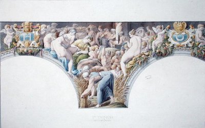 Ms 1014 Fryz z sali balowej w Fontainebleau, płyta z albumu (akwarela i ołówek na papierze) autorstwa Charles Percier