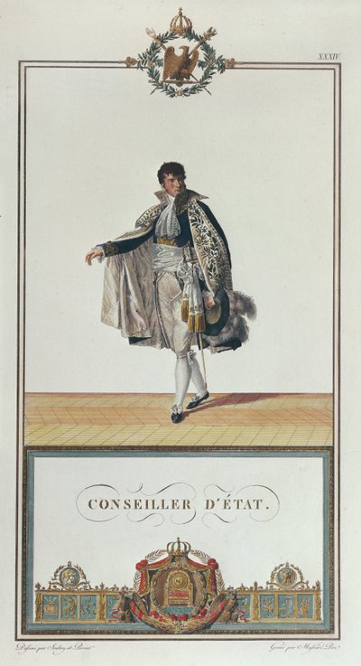 Mundur Radnego Stanu na Koronację Napoleona, 1804 (kolorowy grawerunek) autorstwa Charles Percier