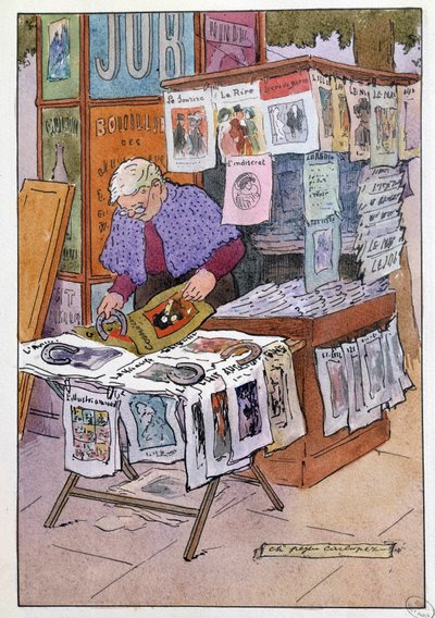 Małe Metiers of Paris: kiosk ma gazety. Rysunek Charlesa Pezeu dit Carlopez (XX wiek) autorstwa Charles Pezeu Carlopez