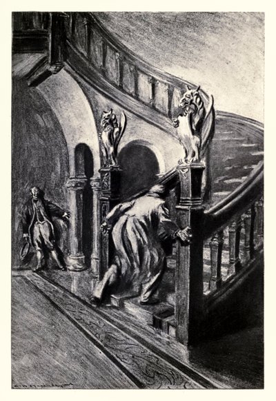 Wydał coś w rodzaju krzyku i biczował na górę” z „Dziwnej sprawy doktora Jekylla i pana Hyde’a” Roberta Louisa Stevensona (1850-1894) z ilustracjami Charlesa Raymonda Macauleya (1871-1934) autorstwa Charles Raymond Macauley