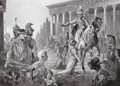 Aleksander podczas zdobycia Teb, p.n.e. 335 (litografia) autorstwa Charles Rebel Stanton