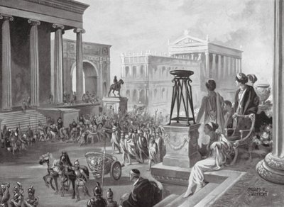 Przywódcy achajscy przewiezieni do Rzymu, BC 167 (litografia) autorstwa Charles Rebel Stanton
