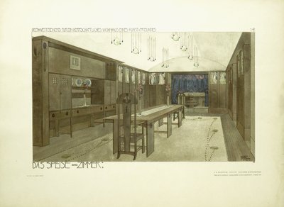 Jadalnia, ok. 1901 (kolorowa litografia) autorstwa Charles Rennie (after) Mackintosh