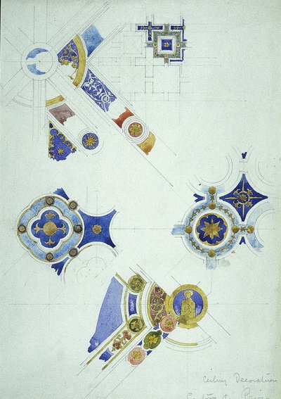 Dekoracja sufitu, Certosa di Pavia, 1891 (ołówek i akwarela na papierze) autorstwa Charles Rennie Mackintosh