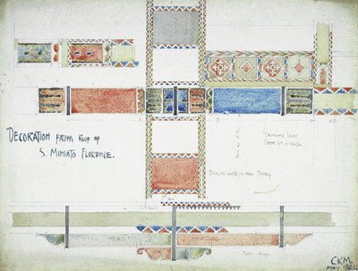 Dekoracja z dachu S. Miniato, Florencja, 1891 (ołówek i akwarela na papierze) autorstwa Charles Rennie Mackintosh