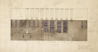 Projekt ściany, stołu i drzwi dla A.S. Bal, Berlin, 1905 autorstwa Charles Rennie Mackintosh