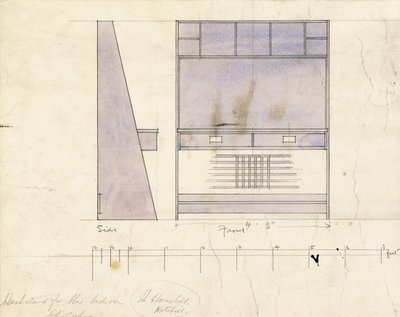 Projekt umywalki, pokazany w elewacji bocznej i frontowej, 1904 autorstwa Charles Rennie Mackintosh