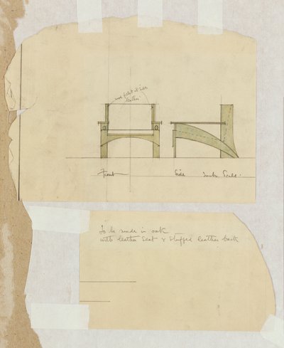 Projekt dębowego fotela, pokazany na elewacjach frontowych i bocznych, 1905 autorstwa Charles Rennie Mackintosh