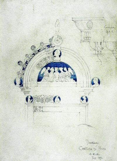 Drzwi, Certosa di Pavia, 1891 (ołówek i akwarela na papierze) autorstwa Charles Rennie Mackintosh