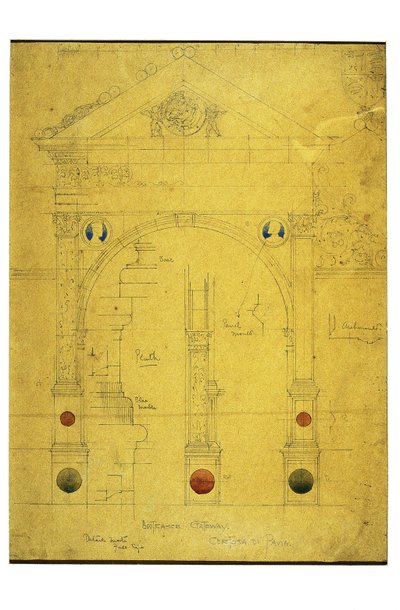Brama wejściowa, Certosa di Pavia, 1891 (ołówek i akwarela na papierze) autorstwa Charles Rennie Mackintosh