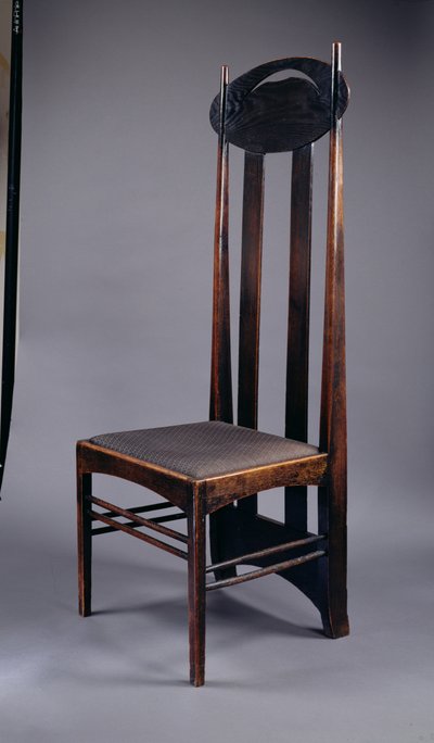 Krzesło z wysokim oparciem zaprojektowane dla Miss Cranstons Argyle Street Tea Rooms, Glasgow, 1897 (dąb bejcowany) autorstwa Charles Rennie Mackintosh