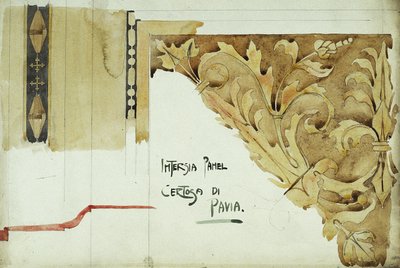 Intarsia Panel, Certosa di Pavia, 1891 (ołówek i akwarela na papierze) autorstwa Charles Rennie Mackintosh