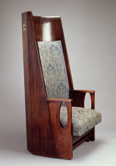 Jeden z par foteli do Sypialni Niebieskiej, HousHill, Glasgow, 1905 (dąb bejcowany z intarsją z masy perłowej) autorstwa Charles Rennie Mackintosh