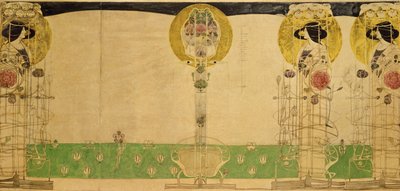Wstępny projekt dekoracji ściennej pokoju na pierwszym piętrze Buchanan Street Tearooms Miss Cranston, 18967 (ołówek i wc na kalce technicznej) autorstwa Charles Rennie Mackintosh