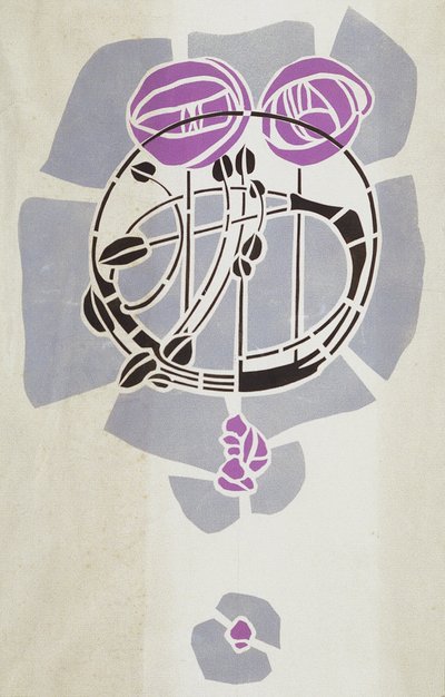 Nowoczesna reprodukcja z oryginalnego szablonu Mackintosha do dekoracji ścian, motyw róży, 1902 (kolor plakatu na papierze kasetowym) autorstwa Charles Rennie Mackintosh