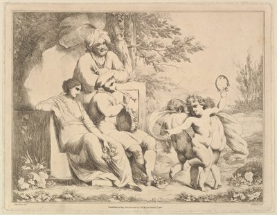 Trzech Putti tańczących do dudziarza, 1 marca 1780. autorstwa Charles Reuben Ryley