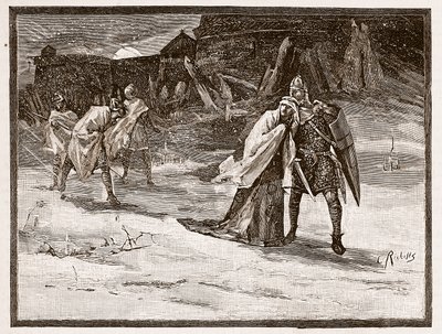 Lot Matyldy z Oxford Castle, ilustracja z „Ilustrowanej historii Anglii Cassella” (zdjęcie w sepii) autorstwa Charles Ricketts