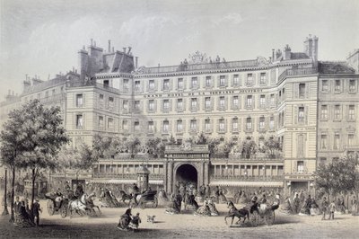 Boulevard Montmartre, Passage Jouffroy i Grand Hotel de la Terrasse Jouffroy, 1865 autorstwa Charles Riviere