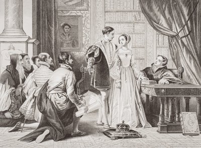 Niechęć Lady Jane Grey do przyjęcia korony, Sion House, 8 lipca 1553, z „Illustrations of English and Scottish History” Tom I autorstwa Charles Robert Leslie