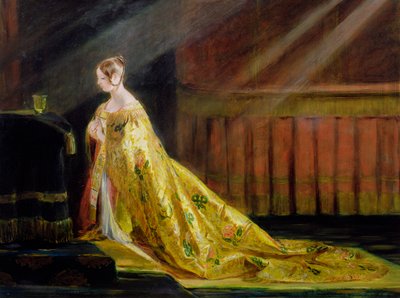 „Królowa Wiktoria w szacie koronacyjnej”, 1838 autorstwa Charles Robert Leslie