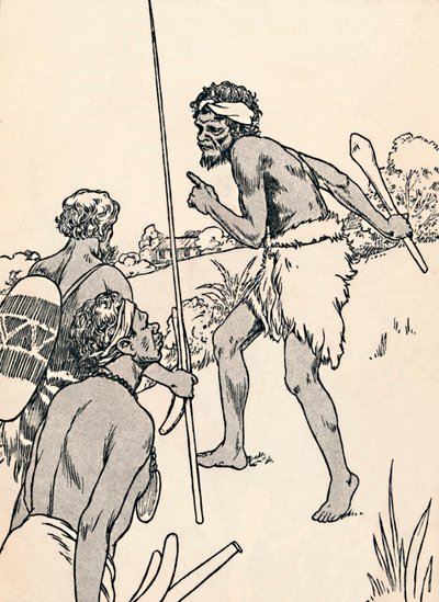 Aborygeni zbliżają się do farmy osadników, 1912 autorstwa Charles Robinson