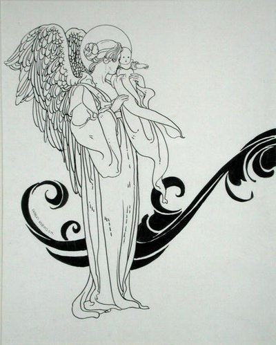 Anioł i dziecko, ilustracja z „Baśni Andersena”, wydana w 1899 r. (pióro i atrament na papierze) autorstwa Charles Robinson